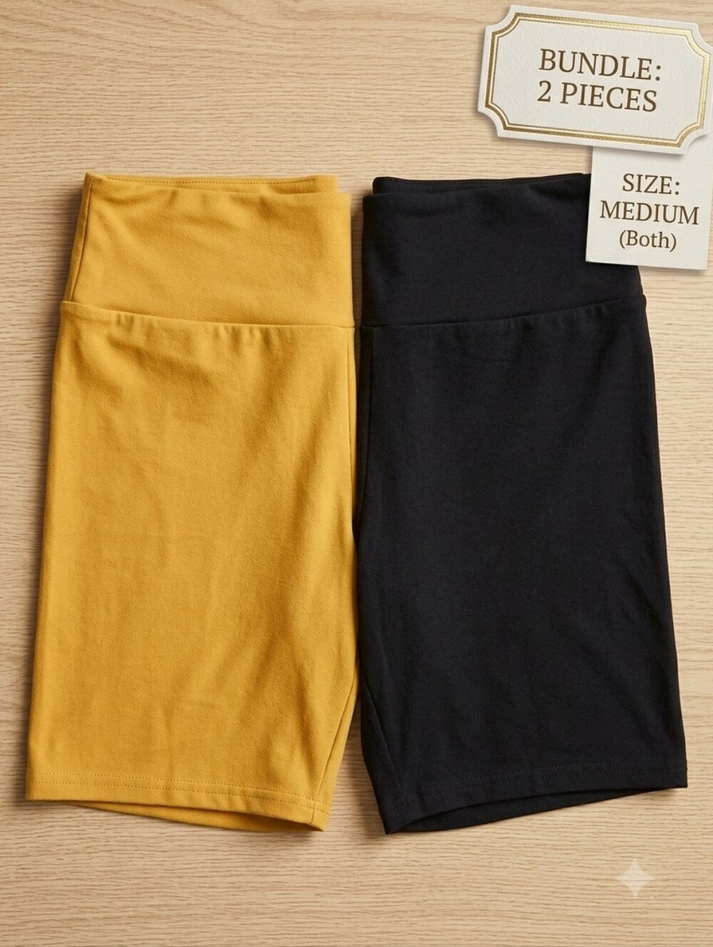 Bundle of 2 High Rise Biker Shorts Mustard Yellow & Black Wild Fable Medium Yoga